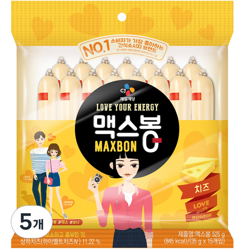 맥스봉 치즈 15p, 525g, 5개