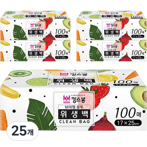 킹스봉 위생봉투 위생백 17 x 25 cm, 소(S), 100개, 25개