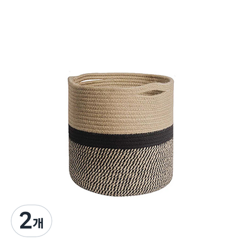 GUNU 홈인테리어 로프 다용도 바구니 30cm, 옐로우블랙, 2개