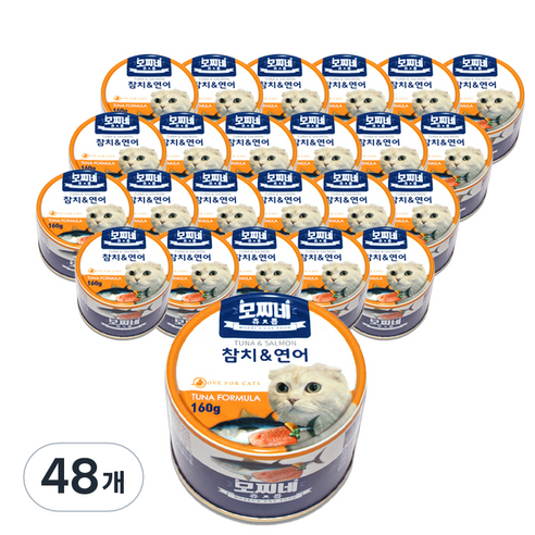 모찌네 생후 3개월 이상 고양이 츄릅 간식캔, 참치+연어, 160g, 48개