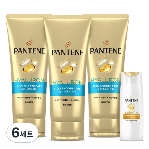 팬틴 실키 스무드 케어 트리트먼트 220ml x 3p + 케라틴 극손상 케어 샴푸 90ml 세트, 6세트