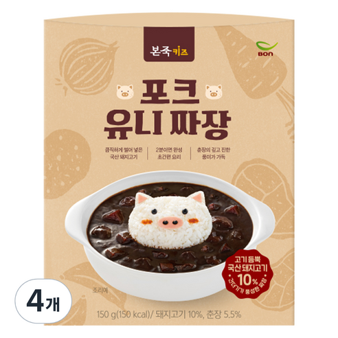 본죽 키즈 포크 유니 짜장, 150g, 4개