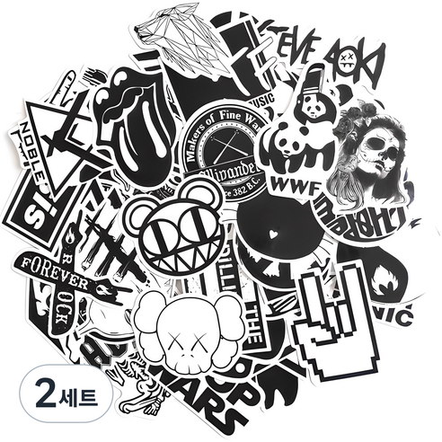 캐리어스티커 노트북 스트릿 블랙앤화이트3 스티커 60종 세트, 혼합색상, 2세트