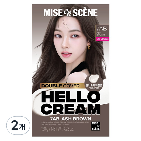 미쟝센 헬로크림 더블커버 새치 겸용 염모제, 2개, 애쉬브라운