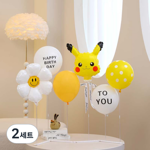 피앤비유니티 05 피카츄 스마일 생일축하 프리핏 스탠드 세트, 옐로우, 2세트