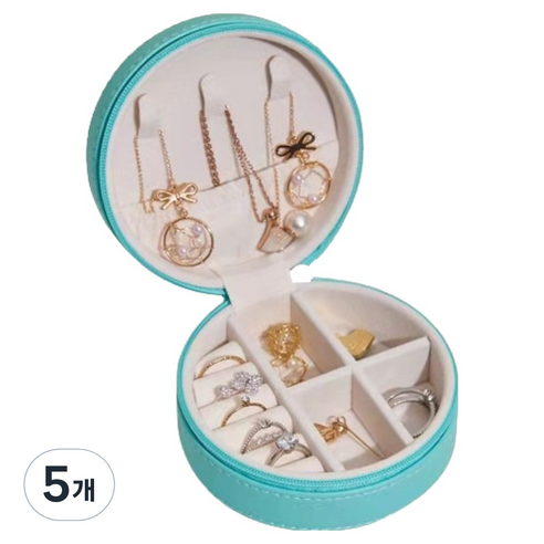 세컨드베스트 원형 귀여운 반지 귀걸이 악세사리보관함 9.8 x 9.8 x 5 cm, 오션블루, 5개