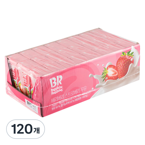 배스킨라빈스 베리베리 스트로베리 우유, 190ml, 120개