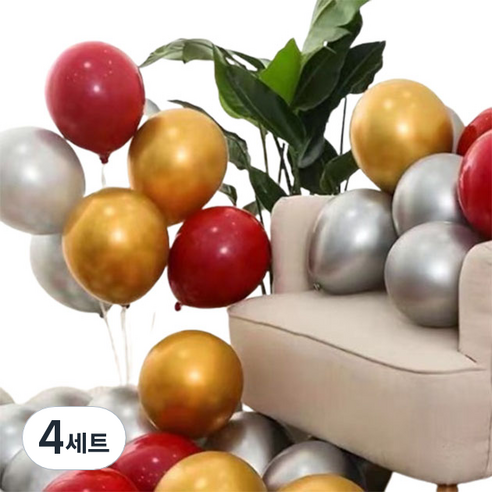 뷰라뷰 파티풍선 50p + 공기펌프 + 10m 리본 세트, 19 루비레드 + 골드 + 실버(랜덤발송), 4세트