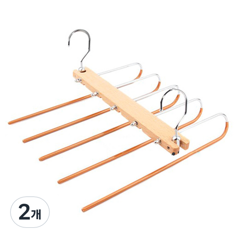 러브트리스 논슬립 5단 원목 접이식 바지걸이 A타입, 골드, 2개