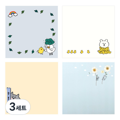 톡톡팬시 캐릭터 떡 메모지 4종 세트, 혼합 색상, 3세트