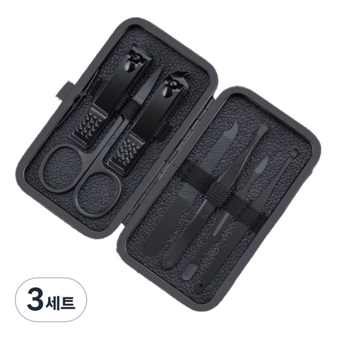 피피홈리빙 스텐 손톱 발톱 네일 도구 7종 세트, 3세트, 블랙