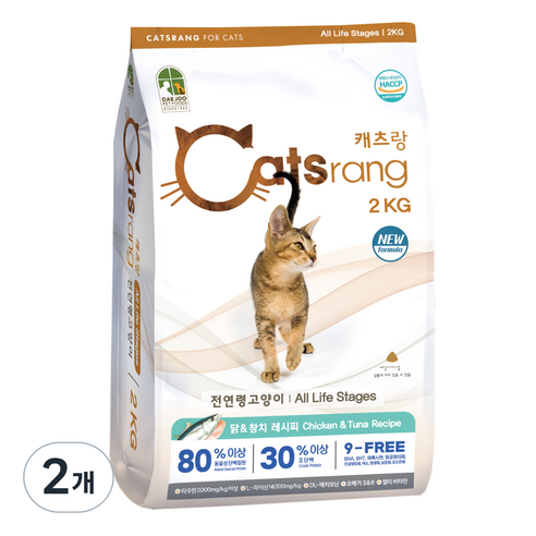 캐츠랑 NEW 전연령 올라이프 고양이 건식사료, 닭 + 참치, 2kg, 2개