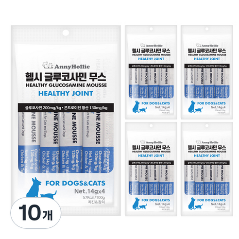 애니홀릭 반려동물 헬시 글루코사민 무스 영양제, 4회분, 치킨&참치, 10개