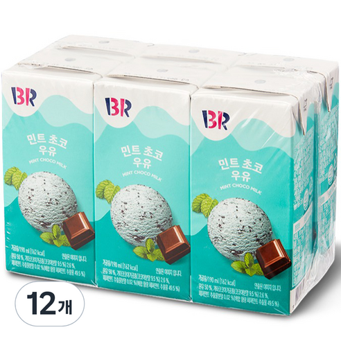배스킨라빈스 민트초코 우유, 190ml, 12개