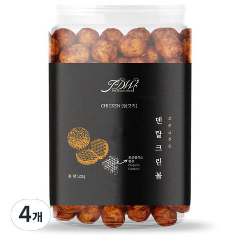 강아지 덴탈 크린 볼 간식, 닭고기, 120g, 4개