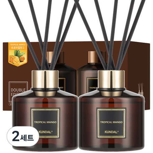 쿤달 퍼퓸 디퓨저 2개 + 섬유스틱 10개, 트로피컬망고, 200ml, 4개