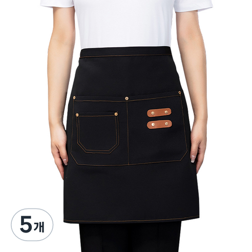 더블톤 레스토랑 고급 하프 캔버스 앞치마, 블랙, 5개