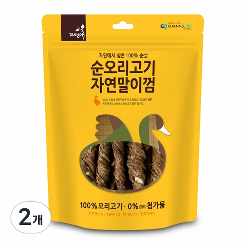 자연애채널펫 자연말이껌 건조간식, 오리고기맛, 200g, 2개