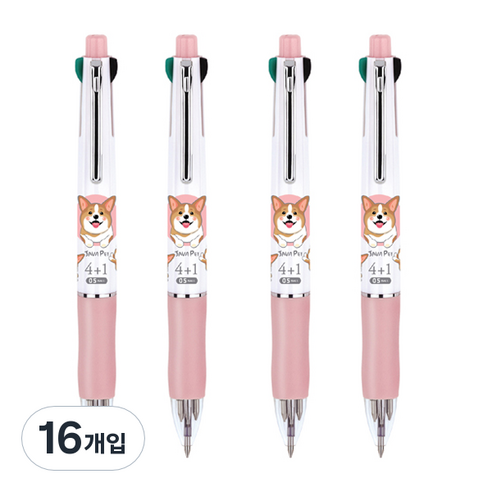 자바펜 펫 초점점도 유성볼펜 + 샤프 0.5mm, 핑크, 16개입