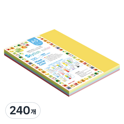 종이문화 스타일리쉬 얇은 혼합색지 120g 12 SN Vivid Tone, A5, 240개