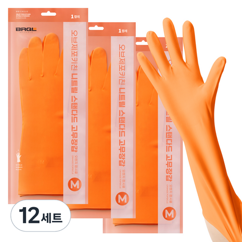 브릭글로 안찢어지는 니트릴 고무장갑 오브제포키친, 오렌지팝시클, 중(M), 12세트