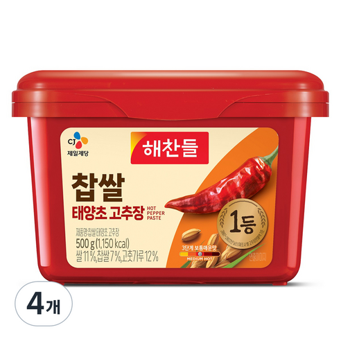 해찬들 찹쌀 태양초 고추장, 500g, 4개