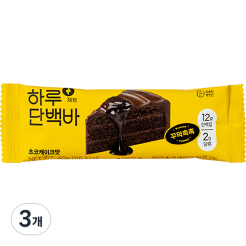 프로틴방앗간 하루단백질바 제트 초코케이크맛, 40g, 3개