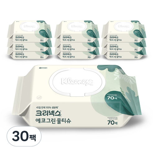 크리넥스 에코 그린 물티슈 캡형 랜덤 발송, 70매, 30세트