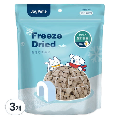 조이펫 반려동물 동결건조 큐브 간식, 오리, 200g, 3개
