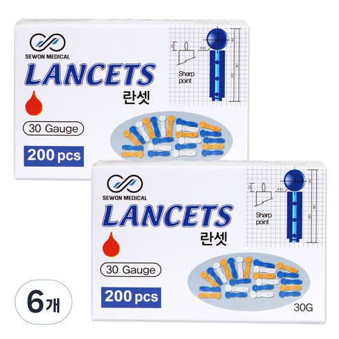 세원메디칼 비멸균 란셋 30G 십자형, 6개, 200개입
