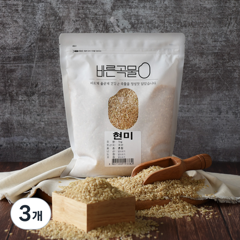 바른곡물 국산 현미, 1kg, 3개