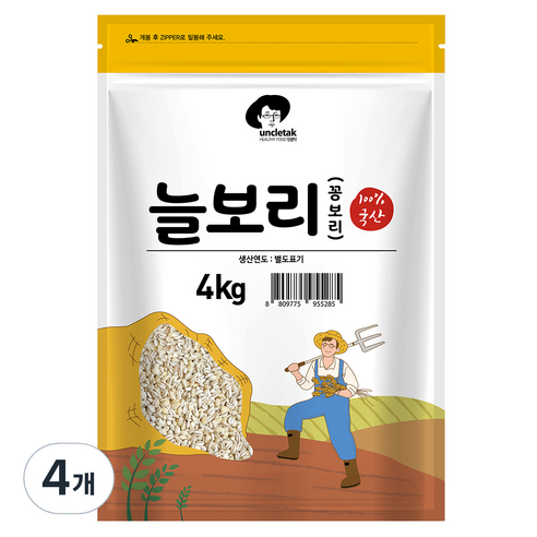 엉클탁 국산 늘보리 꽁보리, 4kg, 4개