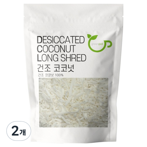 그린팟 건조 코코넛 롱 슬라이스, 2개, 300g