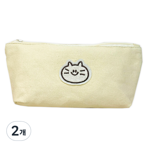 동아피엠에스 귀여운 고양이 라벨 패브릭 파우치, 아이보리, 2개
