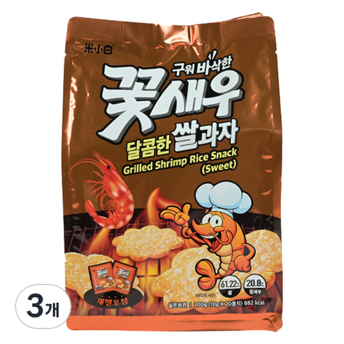 미소백 꽃새우 달콤한 쌀과자, 200g, 3개