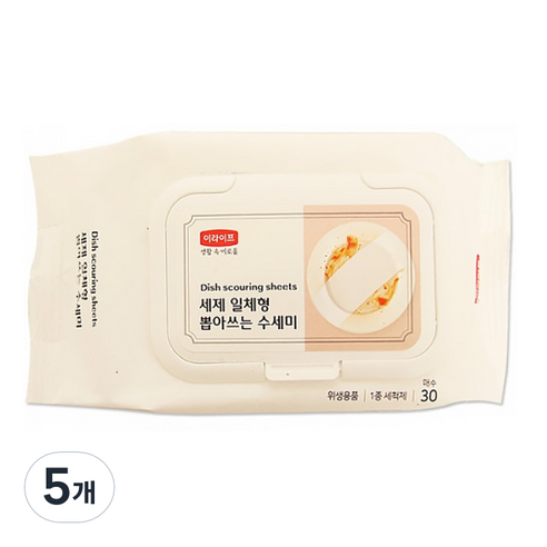 롯데이라이프 세제 일체형 뽑아쓰는 수세미, 30개입, 5개
