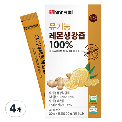 일양약품 유기농 레몬생강즙 100%, 300g, 4개