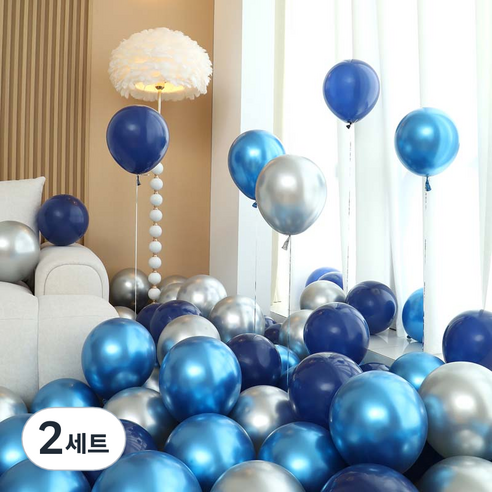 피앤비유니티 풍선 50p 세트 블루, 08 블루앤실버 3색혼합, 2세트