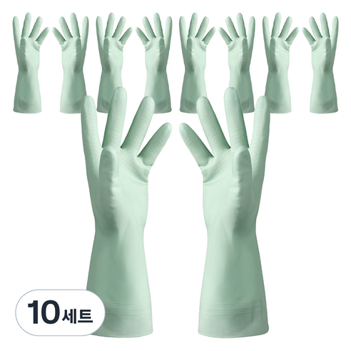 모나홈 예쁘고 편리한 다용도 라텍스 고무장갑 양손착용 세트, 페일그린, 대(L), 10세트