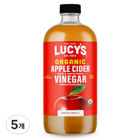 Lucy''s 유기농 사과식초, 5개, 1L
