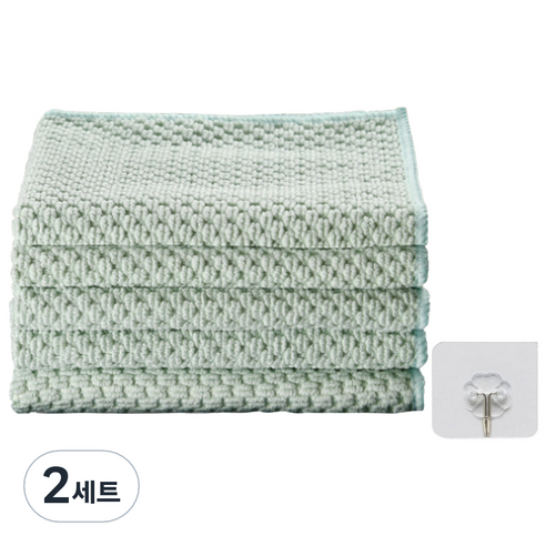 쇼핑죠이 블링블링 민트 행주 5p + 고리 세트, 2세트