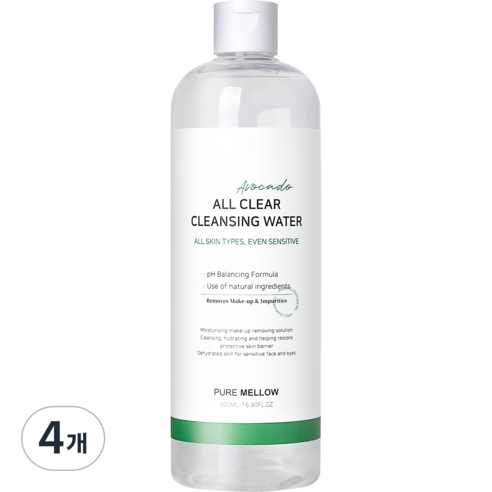 퓨어멜로우 아보카도 올 클리어 클렌징 워터, 4개, 500ml