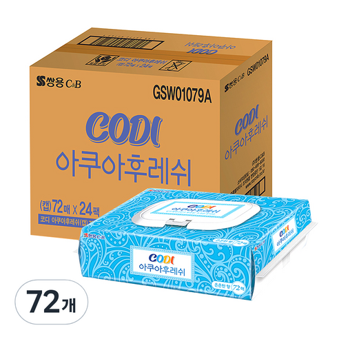 코디 아쿠아후레쉬 물티슈 캡형, 72매, 72개