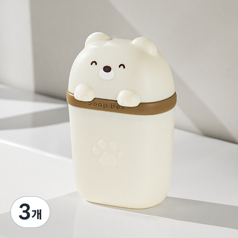 살림제작소 휴대용 곰돌이 비누케이스, 화이트, 3개