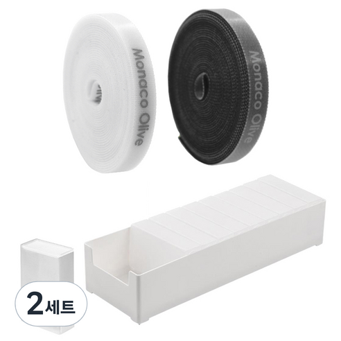 모나코올리브 슬라이딩포켓 케이블 선 정리함 10p + 전용 트레이 대형+ 벨크로타이 2종 세트, 반투명(정리함), 화이트(트레이), 화이트, 블랙(타이), 2세트