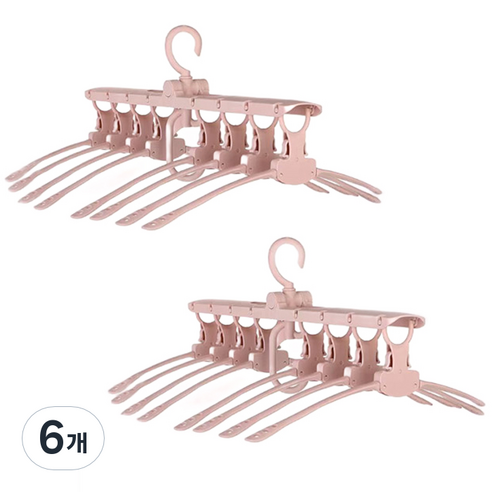 마켓플랜 원터치 접이식 회전 8단 옷걸이, 핑크, 6개