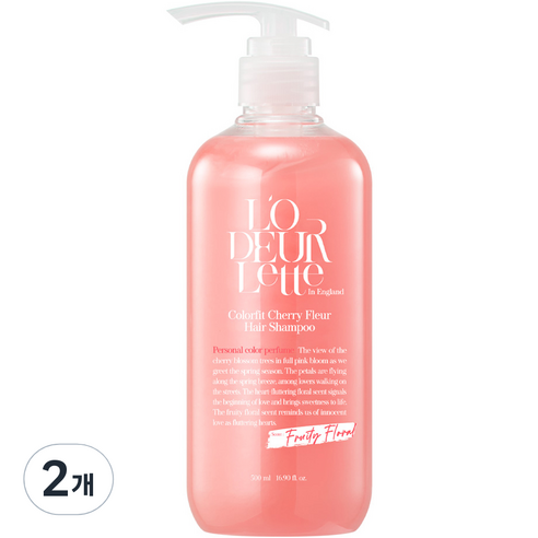 로더렛 인 잉글랜드 컬러핏 체리 플뢰르 헤어 샴푸 프루티 플로럴향, 500ml, 2개