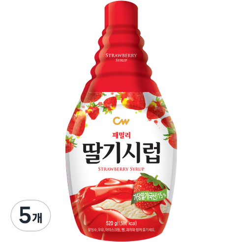 청우 패밀리 딸기시럽, 520g, 5개