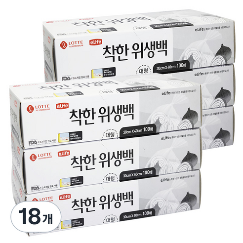 롯데이라이프 착한 위생백 대형 30 x 40 cm 100매, 대(L), 100개입, 18개
