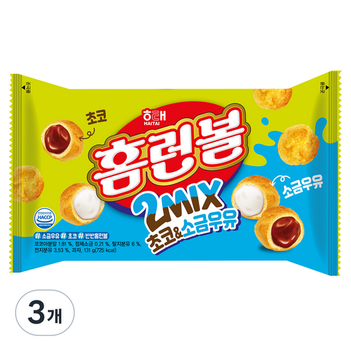 홈런볼 2MIX 초코 앤 소금우유, 131g, 3개